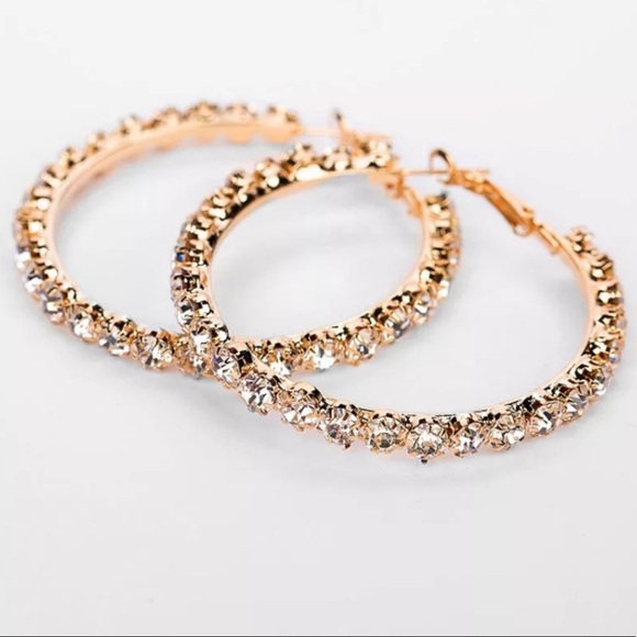 NEW 18K Gold Diamond Round Hoop Earrings - Picture 4 of 5